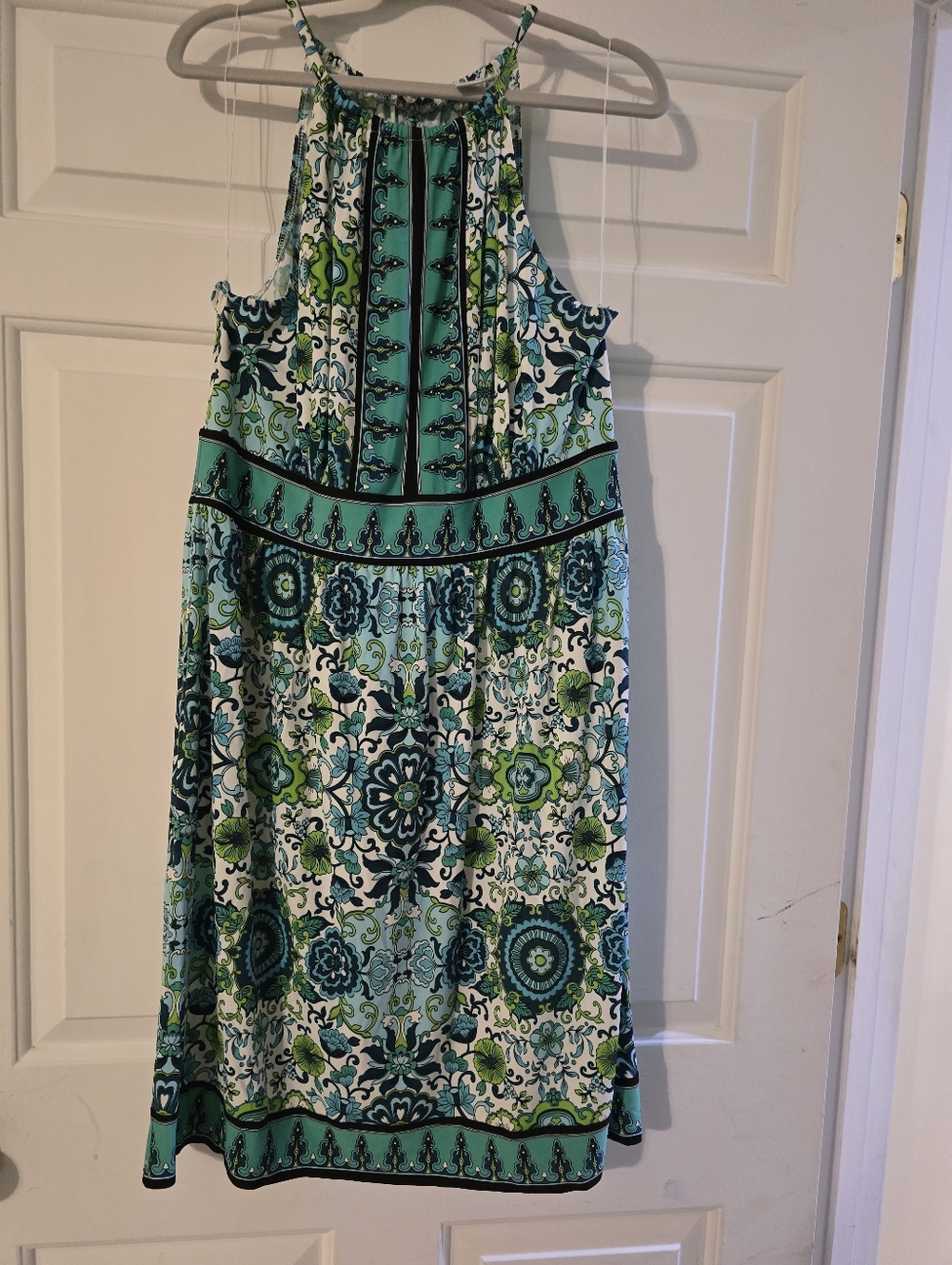 London Times Green and Teal Floral Halter Sundress